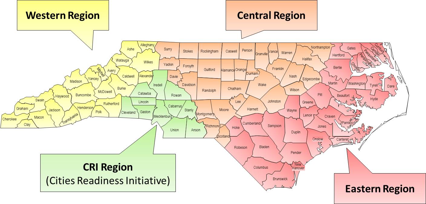 north carolina county maps with cities Nc Dph Epidemiology Preparedness And Response Regional Offices north carolina county maps with cities